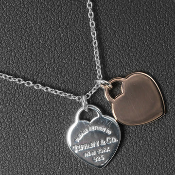 TIFFANY Return Toe Double Mini Heart Tag Necklace 925 Silver Rubedo Metal &Co.