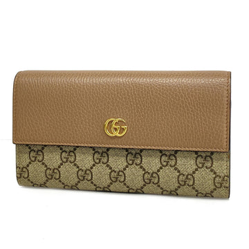 GUCCI Long Wallet GG Marmont Supreme 456116 Leather Brown Beige Ladies