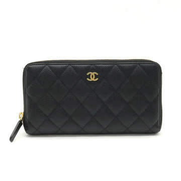 CHANEL Matelasse Coco Mark Round Long Wallet Caviar Skin Leather Black A50097