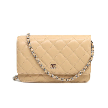 CHANEL matelasse chain wallet long caviar skin beige AP0250 silver metal fittings Chain Wallet