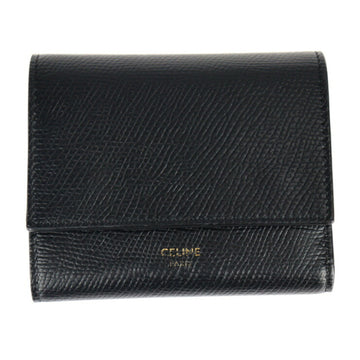 CELINE Small Trifold Wallet 10B573BEL Calf Leather Black Gold Hardware Compact