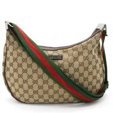 GUCCI GG Canvas Sherry Line Shoulder Bag Leather Khaki Beige Dark Brown Red Green 122790