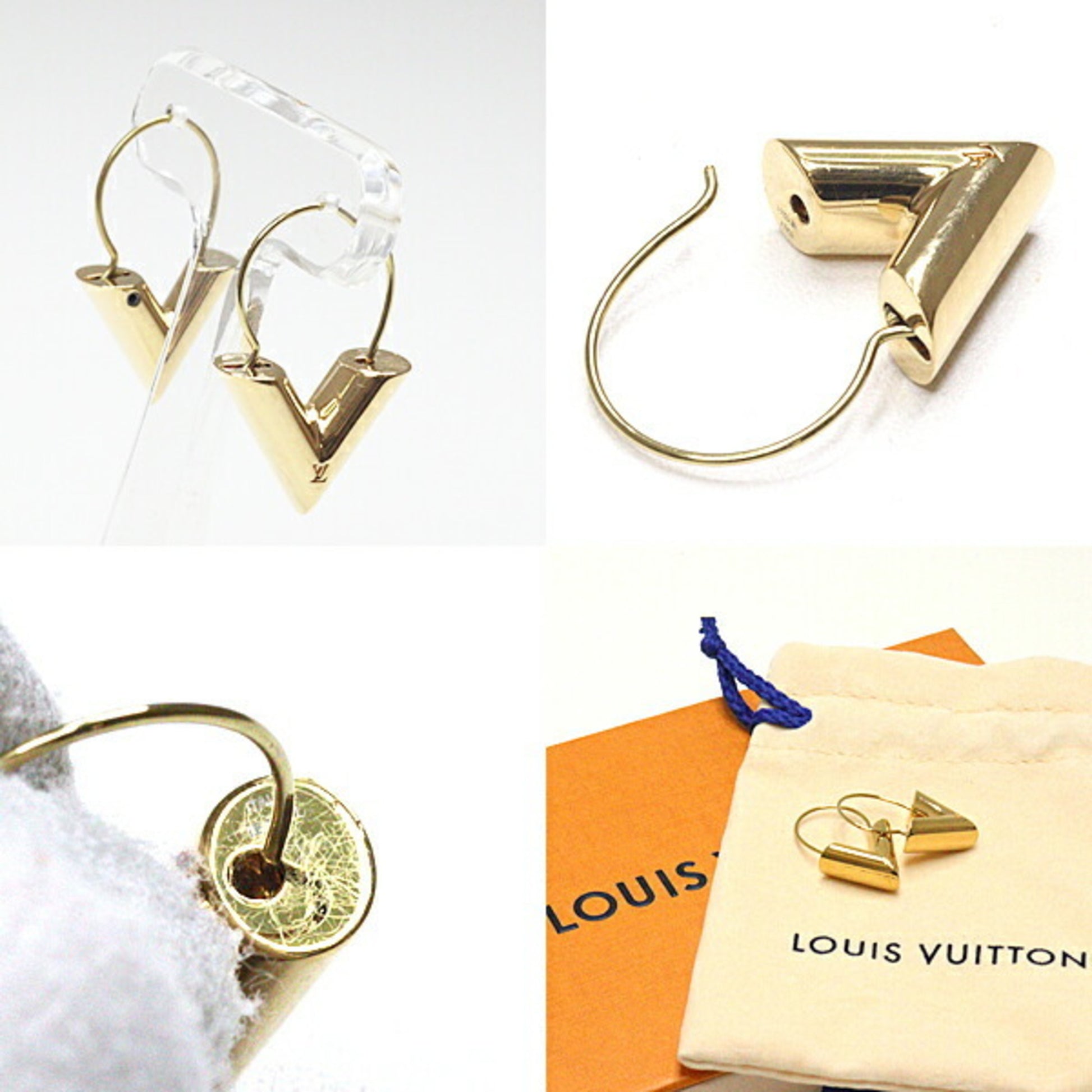LOUIS VUITTON Louis Vuitton Essential V Hoop Earrings M61088 Metal Gold