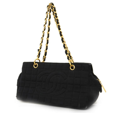 CHANEL shoulder bag chocolate bar chain cotton black gold hardware ladies