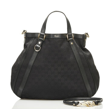 Gucci GG Canvas Handbag Tote Bag 130734 Black Leather Ladies GUCCI
