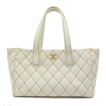 CHANEL Wild Stitch Coco Mark Tote Bag Shoulder Leather White