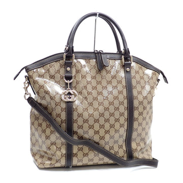 Gucci Handbag GG Crystal Ladies Beige Brown Coated Canvas Leather 339551 493075