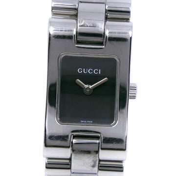 GUCCI 2305L Stainless Steel Silver Quartz Analog Display Ladies Black Dial Watch