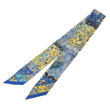 HERMES - Twilly Au Pays des Oiseaux Fleurs In the Land of Blooming Birds Blue Yellow Women's 100% Silk Scarf Muffler