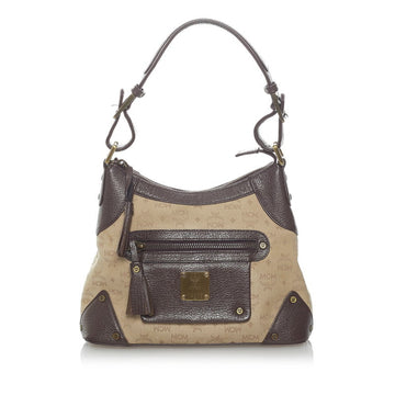 MCM Visetos Glam Handbag Beige Brown Canvas Leather Ladies