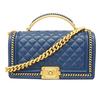 CHANEL Handbag Boy Chain Shoulder Lambskin Blue Ladies