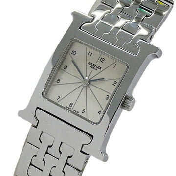 HERMES watch ladies H quartz stainless steel SS HH1.210 silver ivory polished