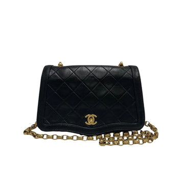 CHANEL Matelasse Lambskin Leather Genuine Turnlock Chain Shoulder Bag Black 21337