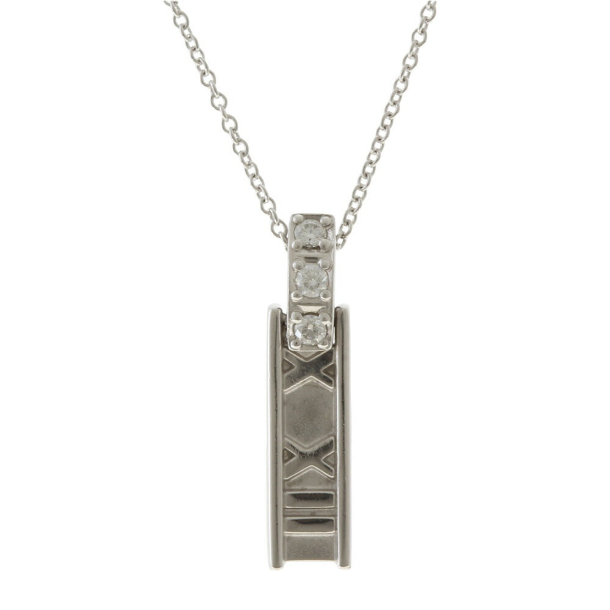 TIFFANY&Co. Atlas Bar Necklace 18K K18 White Gold Diamond