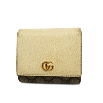 GUCCI[3ad3302] Auth  Bifold Wallet GG Marmont 598587 GG Supreme Beige/Ivory Gold metal