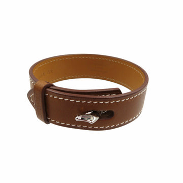 HERMES Panache Z Engraved Horsehead Leather Brown Bracelet