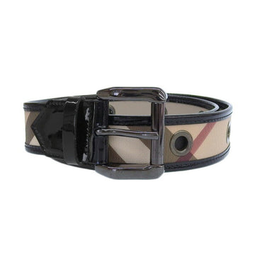 BURBERRY Patent Plaid Belt #36 90 Beige Black 109.5cm Men's