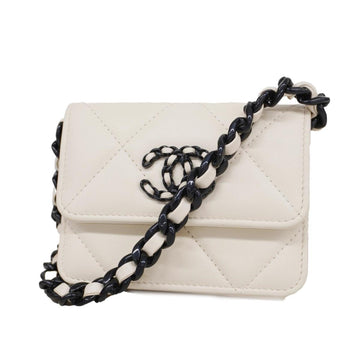 CHANEL Shoulder Wallet Matelasse 19 Chain Lambskin White Ladies