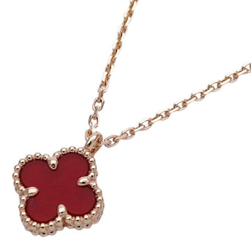Van Cleef & Arpels Necklace Sweet Alhambra Ladies Carnelian Pink Gold 750PG Polished Pendant