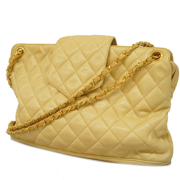 CHANELAuth  Matelasse Chain Shoulder Women's Leather Shoulder Bag Beige