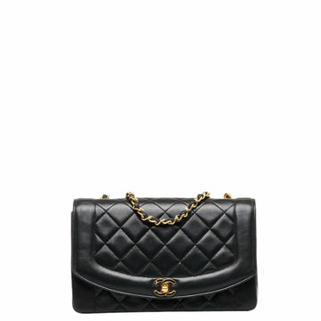 CHANEL Matelasse Cocomark Diana 25 Chain Shoulder Bag Black Lambskin Women's