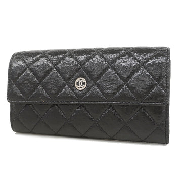 Chanel Matelasse Bi-fold Long Wallet With Silver Metal Fittings Women's Leather Long Wallet (bi-fold) Black