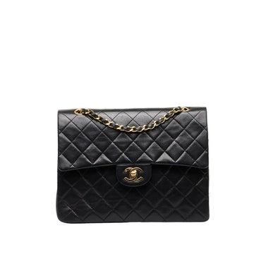 CHANEL Matelasse 25 Double Flap Chain Shoulder Bag Black Leather Women's