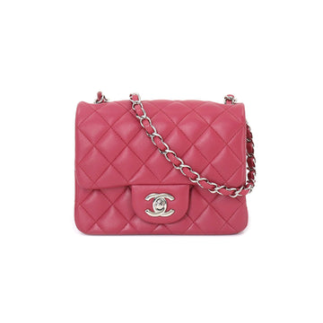 Chanel Mini Matelasse Chain Shoulder Bag Leather Pink A35200 Coco Mark Silver Hardware