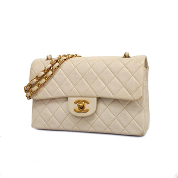 CHANEL Shoulder Bag Matelasse W Flap Chain Lambskin White Gold Hardware Women's