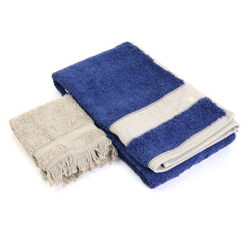 HERMES Towel Hand Bath 2 Piece Set Cotton/Silk Greige/Blue Unisex