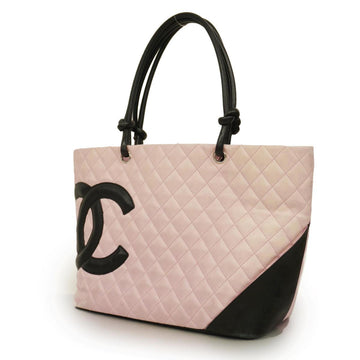 CHANEL Tote Bag Cambon Lambskin Black Pink Silver Hardware Women's