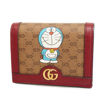 GUCCIAuth  Bifold Wallet Doraemon Mini GG Supreme Gold Hardware 647788 Women's Wallet [bi-fold] Brown,Red Color