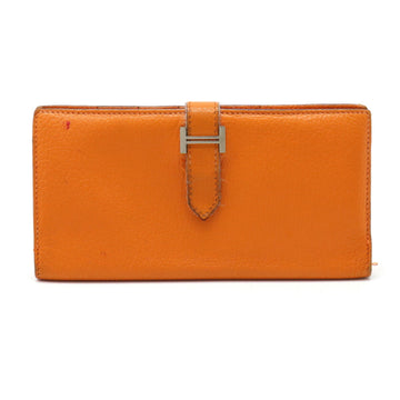 HERMES Bearn Classic Folio Long Wallet Vo Epsom Leather Orange K Engraved