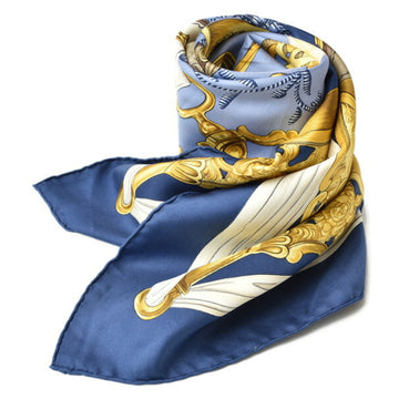 HERMES scarf  carre 90 silk twill ETRIERS blue gold