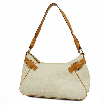 Salvatore Ferragamo Shoulder Bag Gancini Leather Ivory/Brown Gold metal