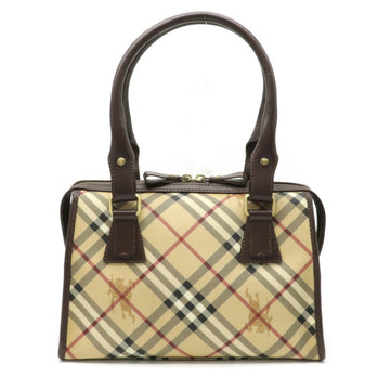 Burberry Nova check plaid handbag shoulder bag PVC leather beige dark brown tea red