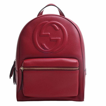 GUCCI Soho Interlocking G Leather Chain Rucksack Backpack 536192 Red Women's