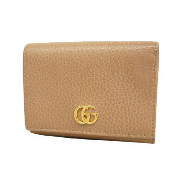 GUCCI Trifold Wallet GG Marmont 474746 Leather Beige Ladies