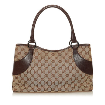 Gucci GG Canvas Handbag Tote Bag 113015 Brown Beige Leather Ladies GUCCI