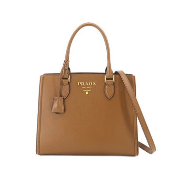 PRADA Saffiano 2way hand shoulder bag leather brown gold metal fittings Bag