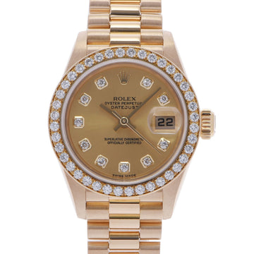 ROLEX Datejust Bezel Diamond 69138G Women's YG Watch Automatic Winding Champagne Dial