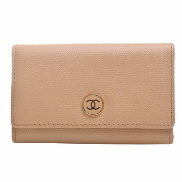 CHANEL Leather Coco Mark 6 Row Key Case Beige Ladies