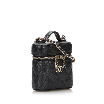 Chanel Matelasse Coco Mark Chain Shoulder Bag Mini Vanity AP1340 Black Caviar Skin Women's CHANEL