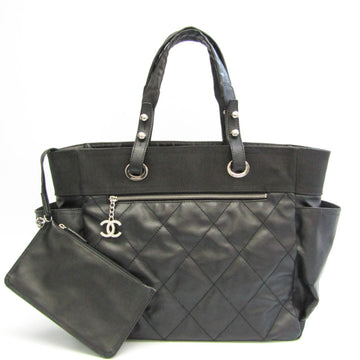 Chanel Paris Biarritz GM A34210 Women's Coated Canvas,Leather Tote Bag Black