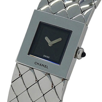 CHANEL Watch Ladies Matelasse Quartz Stainless Steel SS H0009 Silver Square Polished