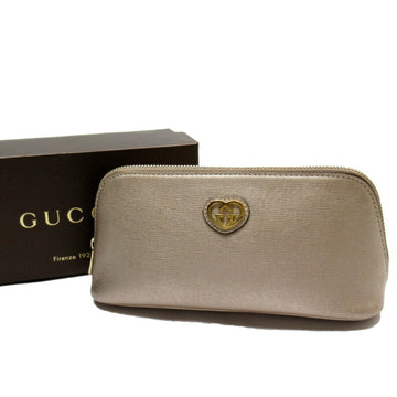 GUCCI Pouch Multi Case Interlocking G Heart Light Brown Gold Leather 338190