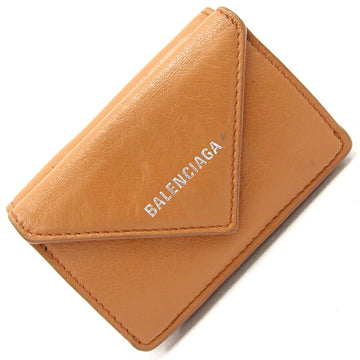 BALENCIAGA Trifold Wallet Paper 391446 Brown Leather Triangle Women's Small