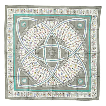 HERMES Carre 90 DONNER LA MAIN Reach Out Scarf Muffler Gray Multicolor Silk Women's