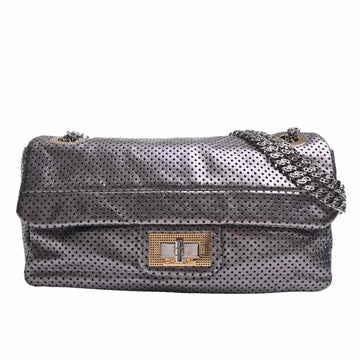 CHANEL Perforated leather 2.55 W chain shoulder bag gray ladies