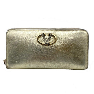 VALENTINO Garavani Round Zipper Long Wallet Leather Gold
